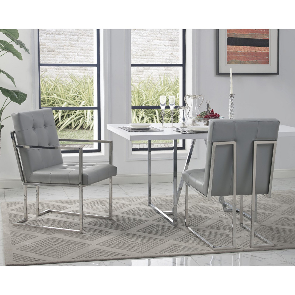 2 Pack Elegant Dining Chair  Chrome Frame  ampButton Tufted PU Leather Seat  Gray   Contemporary   Dining Chairs   by Decor Love  Houzz