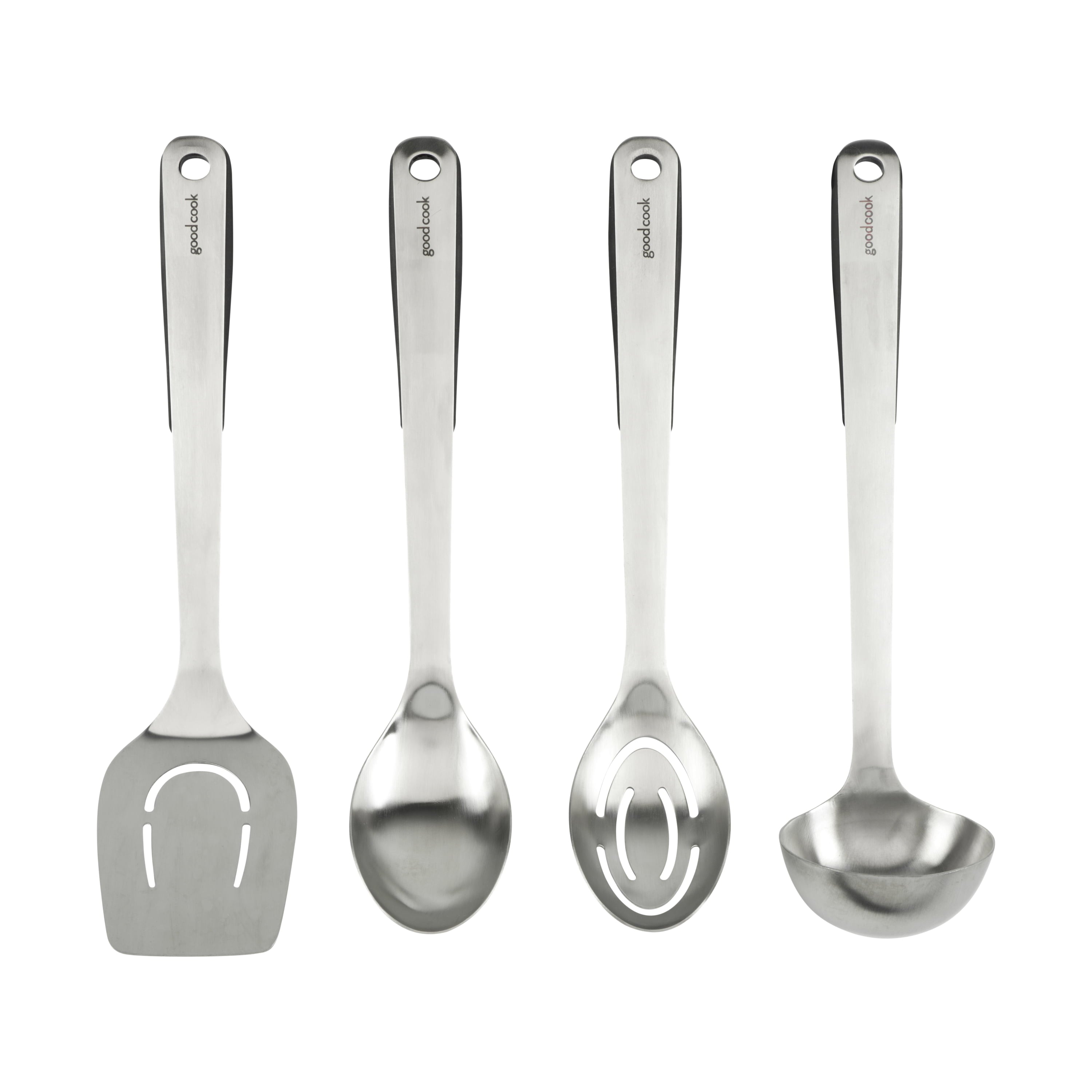 GoodCook 4-Piece Stainless Steel Assorted Kitchen Utensil Set with Grip Handles, Silver