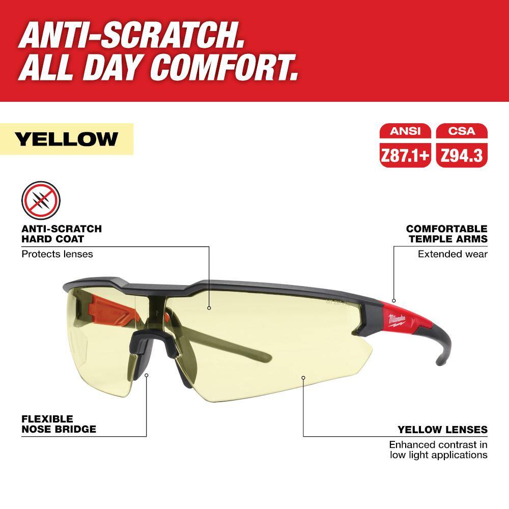 MW Yellow Safety Glasses Anti-Scratch Lenses 48-73-2100