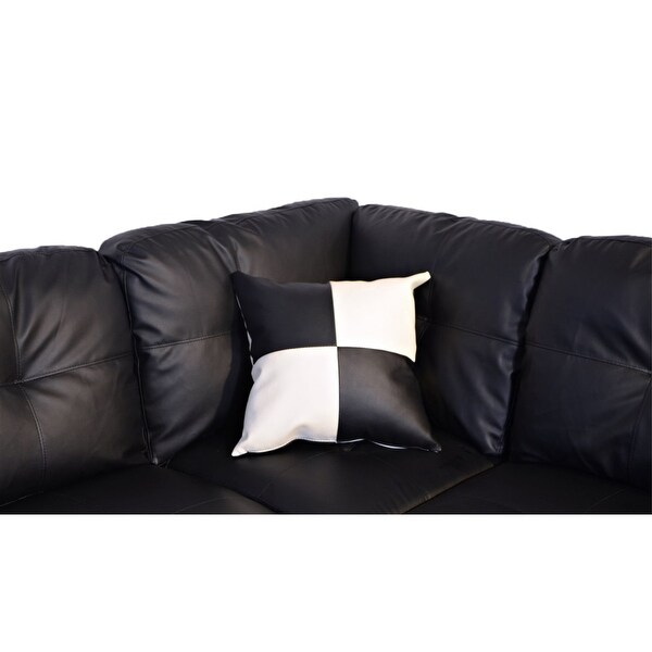 3PC Sectional Sofa Faux Leather Left-Facing Sofa Storage Ottoman Black