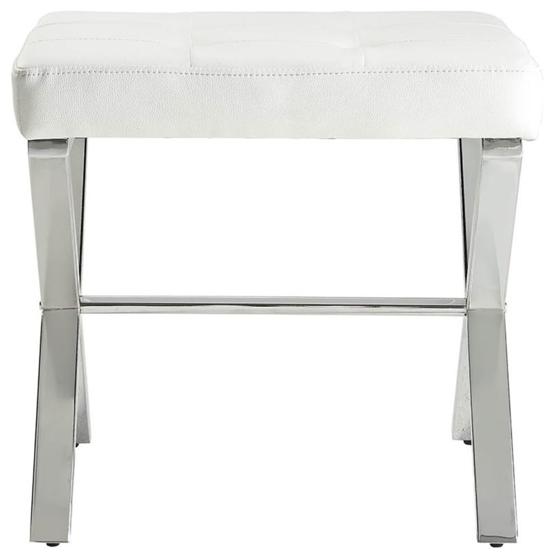 Elisabetta Vanity Bench  White and Chrome   Contemporary   Vanity Stools And Benches   by Homesquare  Houzz