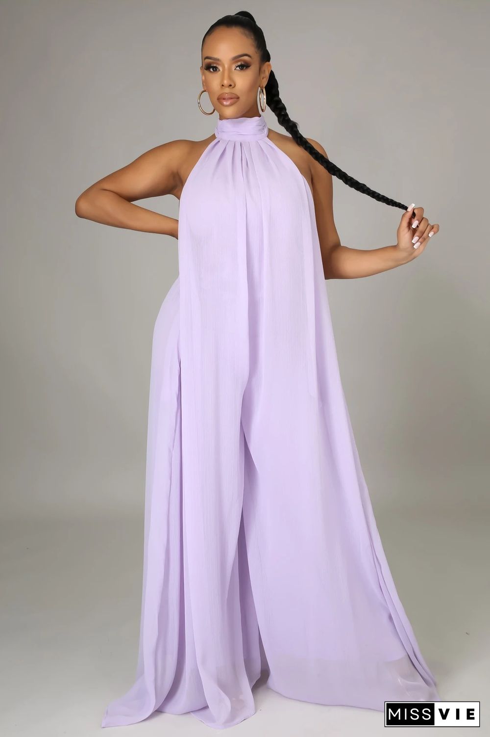 Halter Neck Backless Loose Wide Leg Jumpsuit