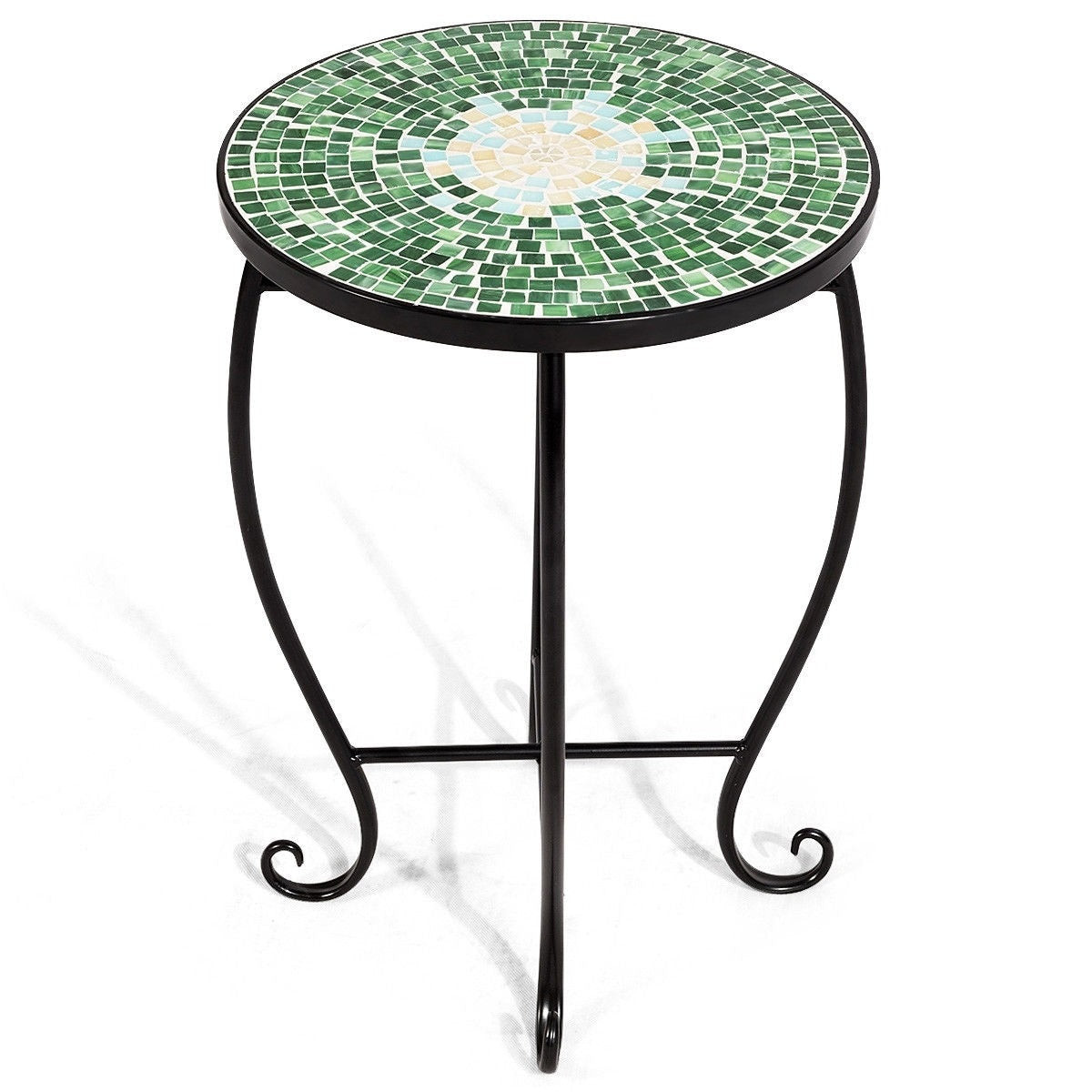 Outdoor Indoor Steel Round Accent Table Mosaic Plant Stand Cobalt Table