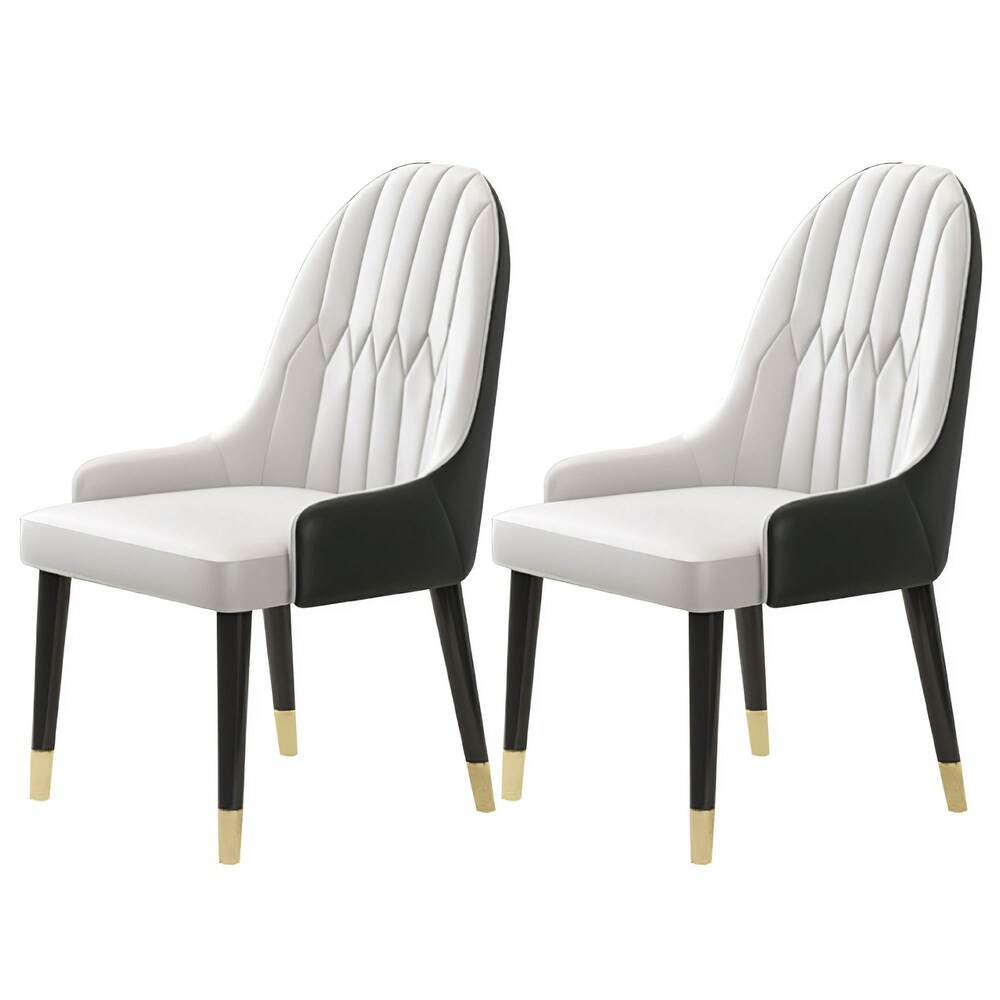 Modern Accent Chair PU Leather Dining Chairs with Solid Wooden Legs (Set of 2)