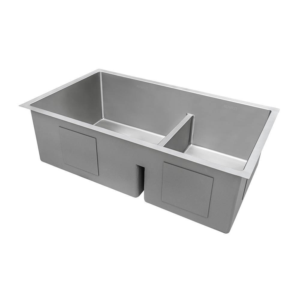 Ruvati Urbana 16-Gauge Stainless Steel 36 in. Double Bowl Undermount Low-Divide Kitchen Sink RVH7417