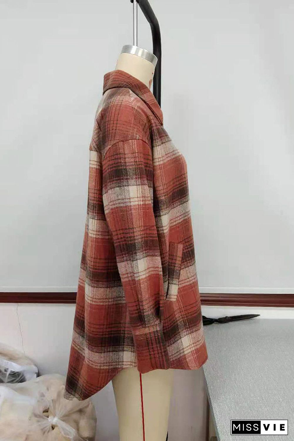 Plaid Button Front Shacket Jacket Coats Women Wholesale