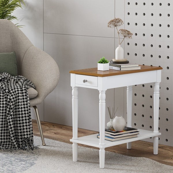 Narrow Side Table with Drawer and Open Storage Shelf - 24