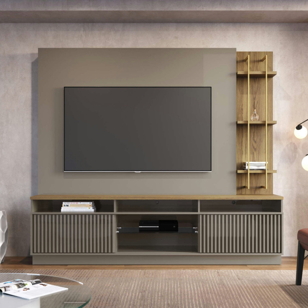 Pomander 85.27 Free Standing Entertainment Center  Gray Gloss   Transitional   Entertainment Centers And Tv Stands   by Timeout PRO  Houzz