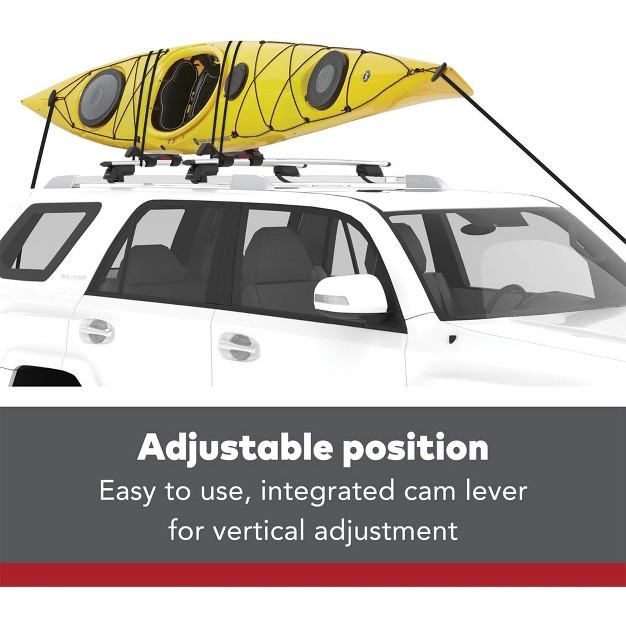 Yakima Jaylow Rooftop Mounted Kayak Rack For Vehicles Carrying Up To 2 Kayaks In J Cradle Position With Heavy Duty Straps Bow And Stern Tie Downs