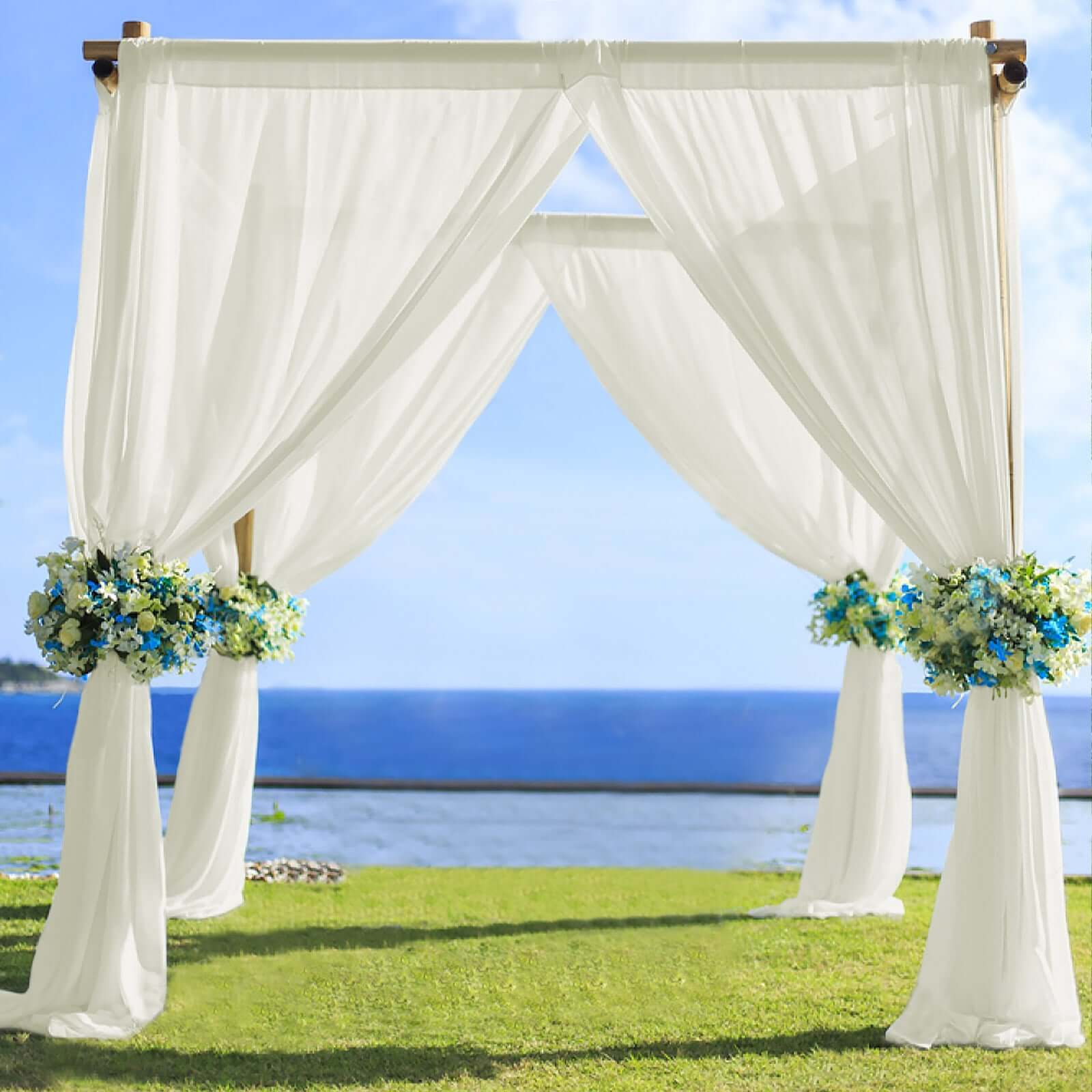 Premium Ivory Chiffon Drape Curtain, Backdrop Panel Ceiling Decoration With Rod Pocket 5ftx14ft