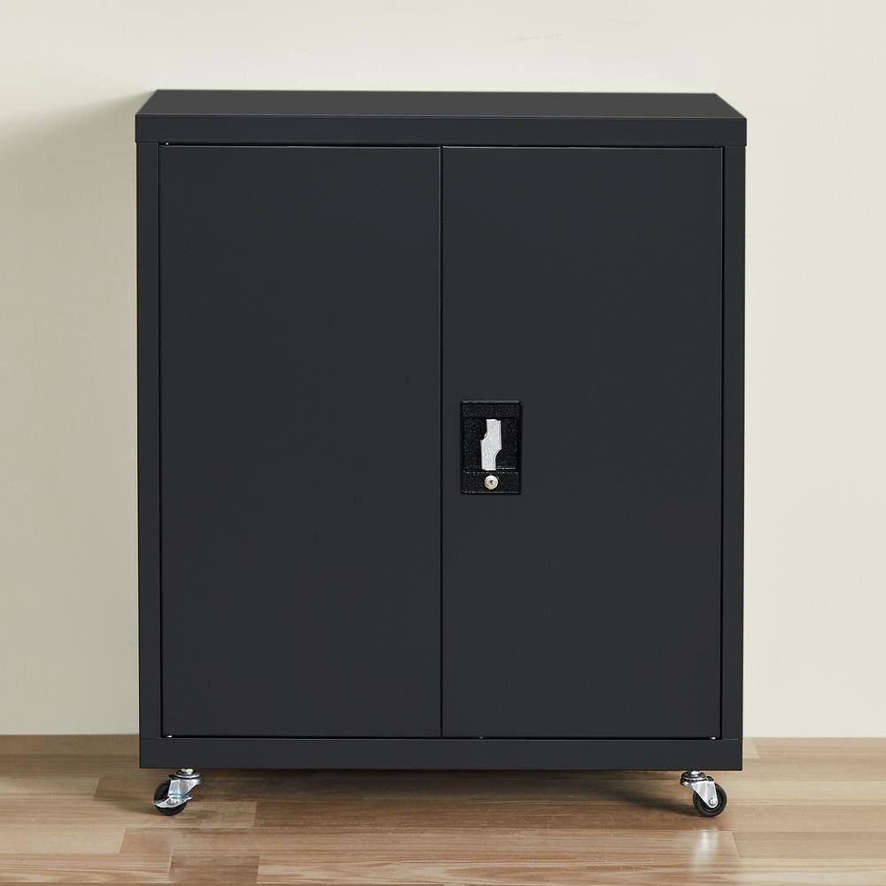 Black 27.56 in. W x 31.5 in. H 2-Tier Metal Lockable Storage File Cabinet with 2-Doors and 1-Adjustable Shelves LL-W32805557