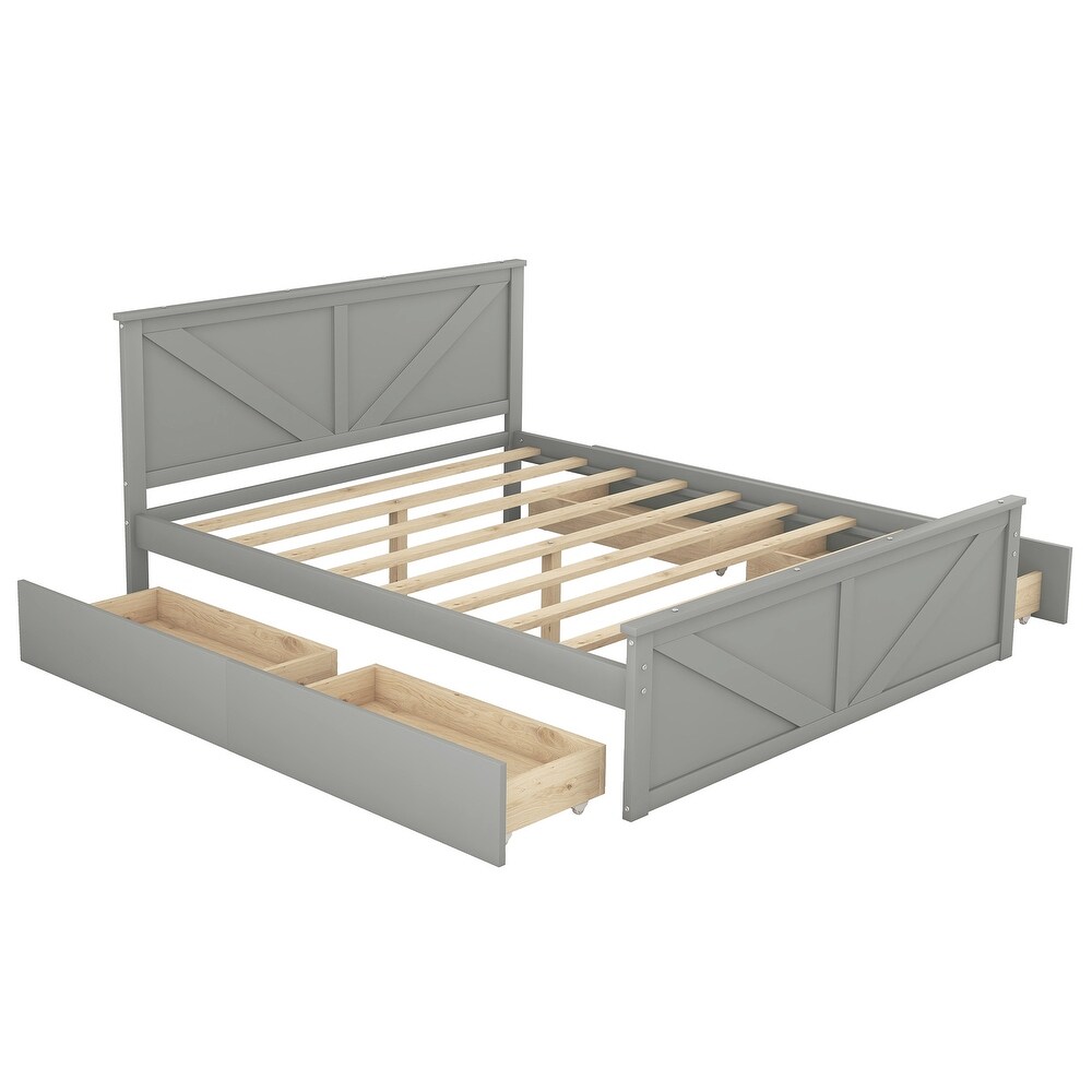 Wooden Platform Bed with 4 Storage Drawers and Support Legs