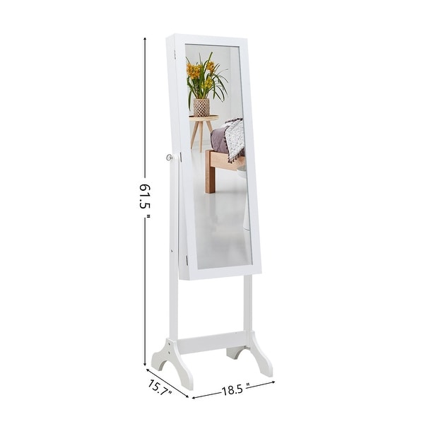 Floor Standing 4-Layer Shelf Jewelry Storage Adjustable Mirror Cabinet - - 32631554