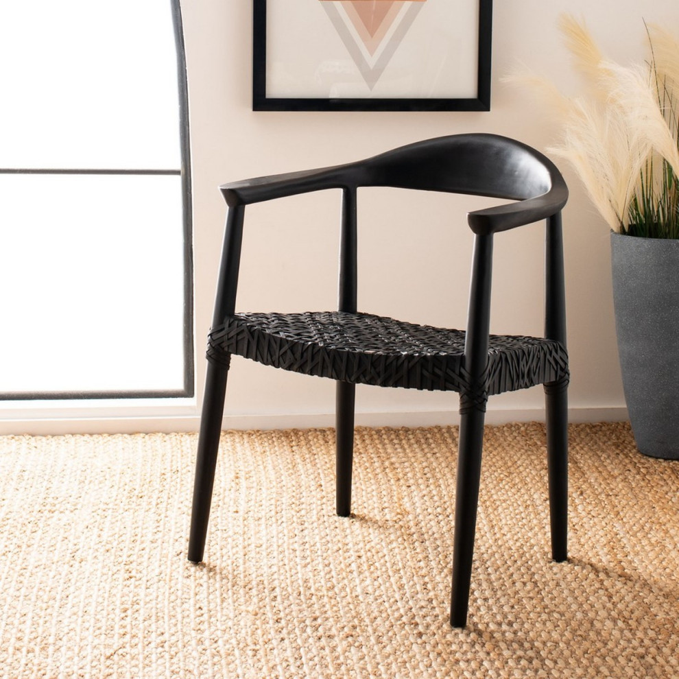 Helen Leather Woven Arm Chair Black   Midcentury   Armchairs And Accent Chairs   by V.S.D Furniture  Houzz