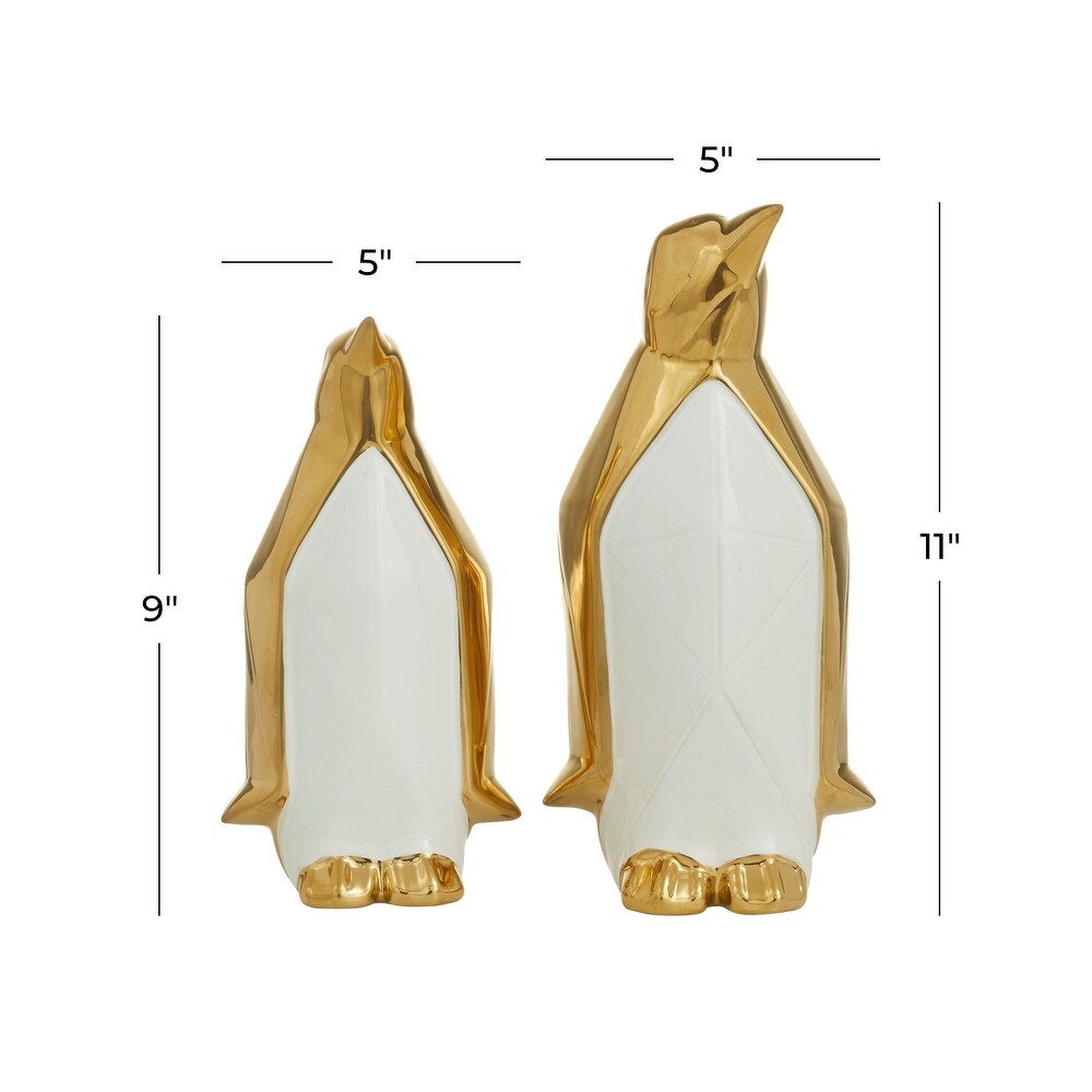 Gold Porcelain Penguin Sculpture (Set of 2)   S/2 11\