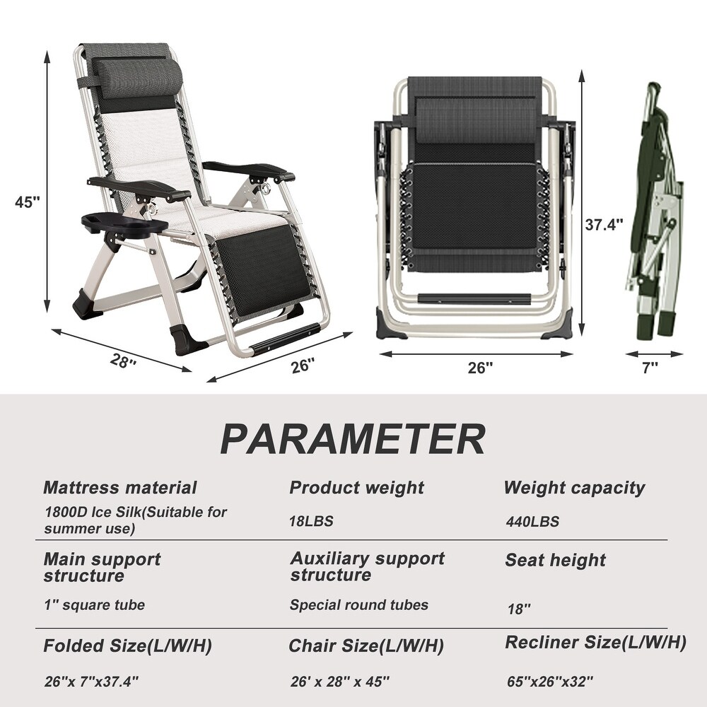 DoCred Zero Gravity Chair  Portable Lawn Recliner  Non removable pad   26 \