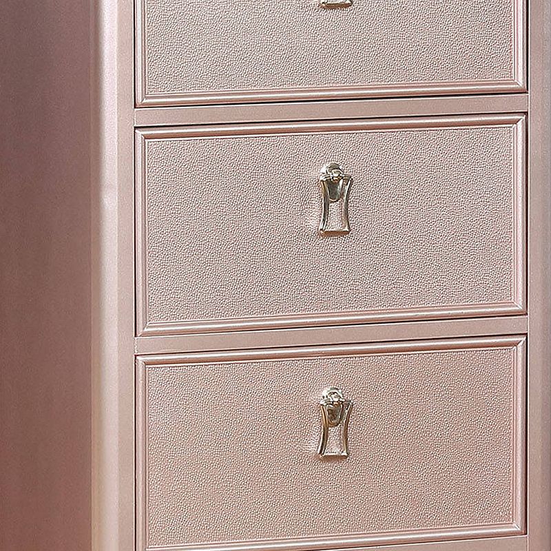 Wooden Frame 5 Drawer Swivel Chest with Mirror Trim， Rose Gold