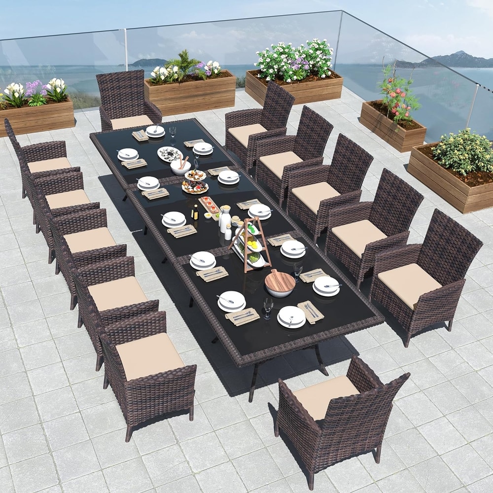 Kullavik Outdoor Dining Set  Rattan Patio Furniture Dining Table Chars