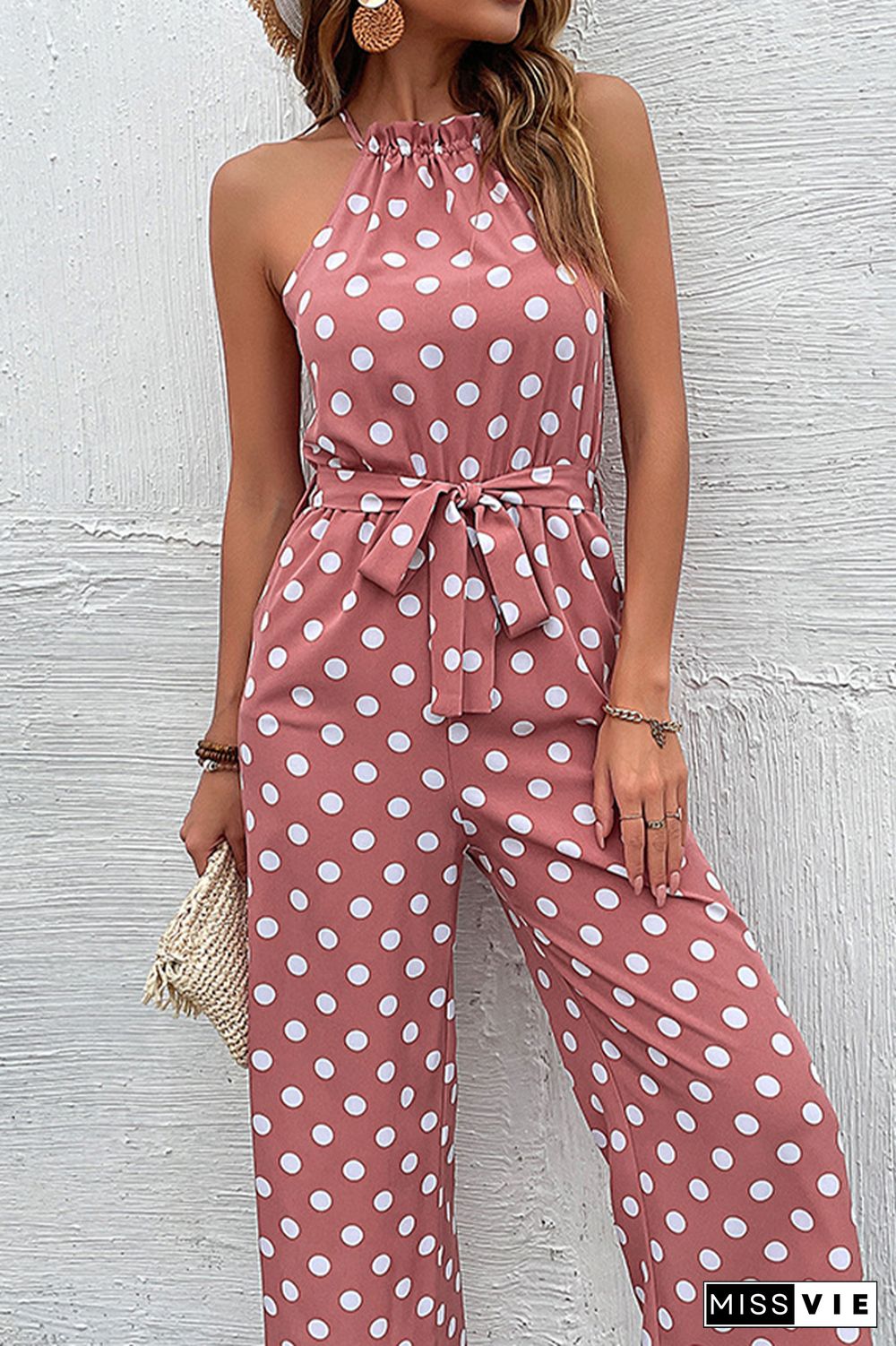 Polka Dot Long Pants Loose Jumpsuit Wholesale