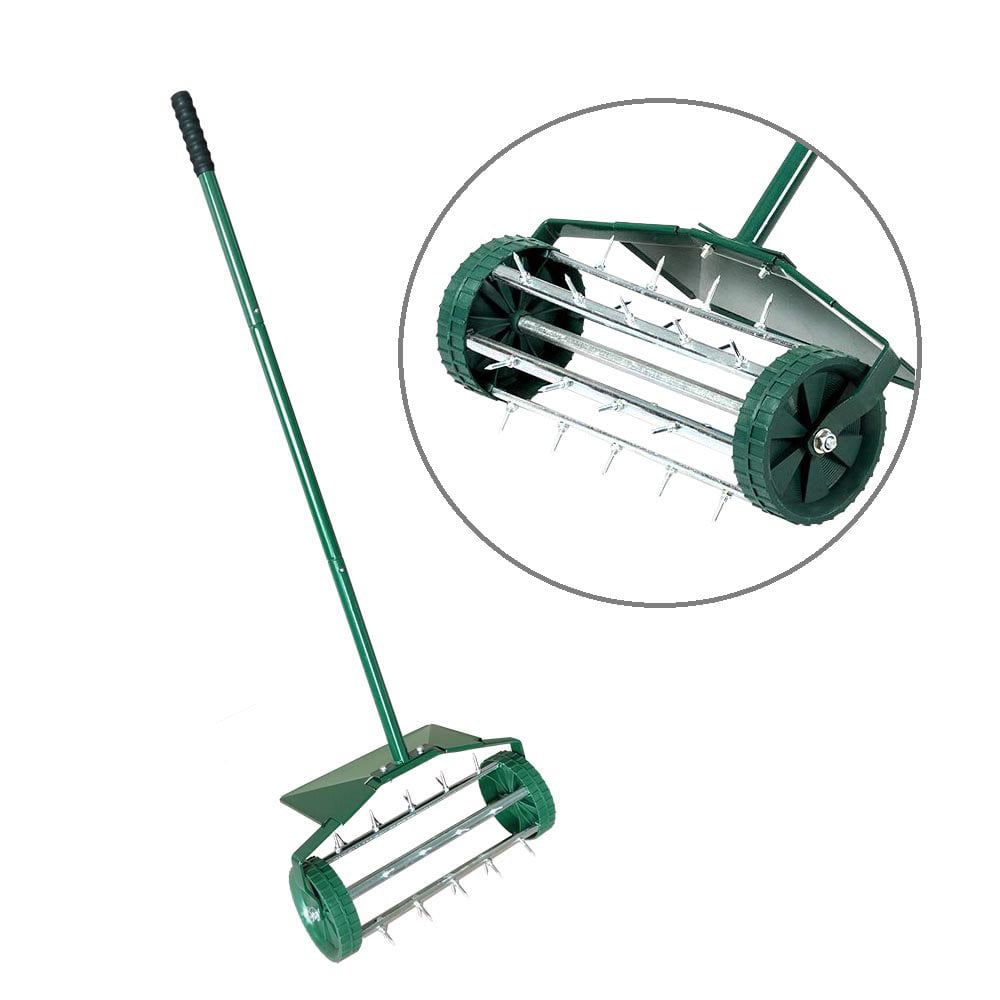 MTB Heavy Duty 18 Inch Aerator Roller Rolling Lawn Garden Spike with Fende