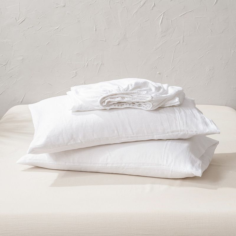 Stone Washed French Linen Sheet Set， 4 Pcs