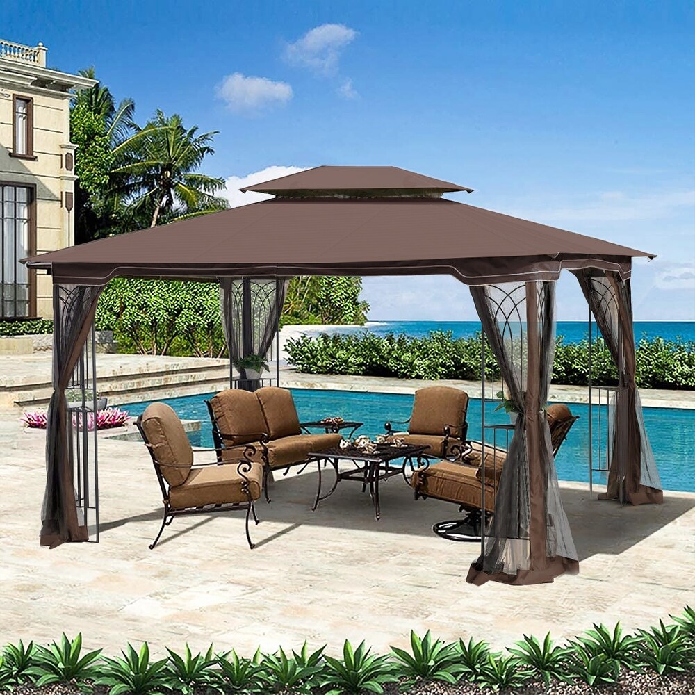 13x10 Outdoor Patio Gazebo Canopy Tent with Ventilated Double Roof and Mosquito Net with Detachable Mesh Screen on  Sides