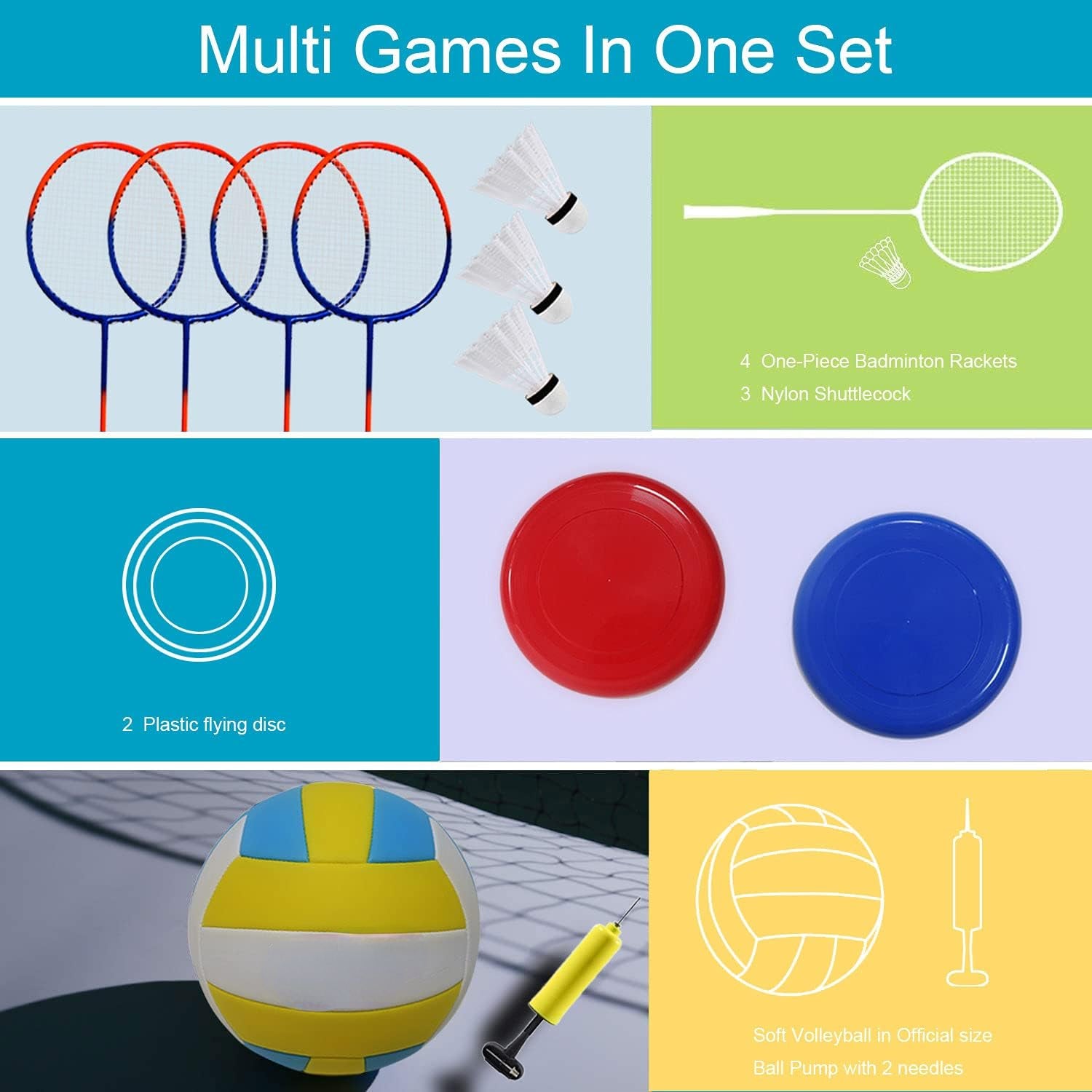 Badminton and Volleyball Combo Set - Professional Volleyball Net for Lawn  Backyard  Easy Set up Volleyball Set with Carry Bag  Boundary Line | Come with Flying Discs for Family Fun