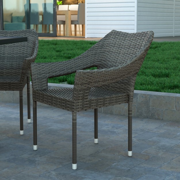 Emma And Oliver All weather Indoor outdoor Stacking Patio Dining Chairs With Steel Frame And Weather Resistant Pe Rattan