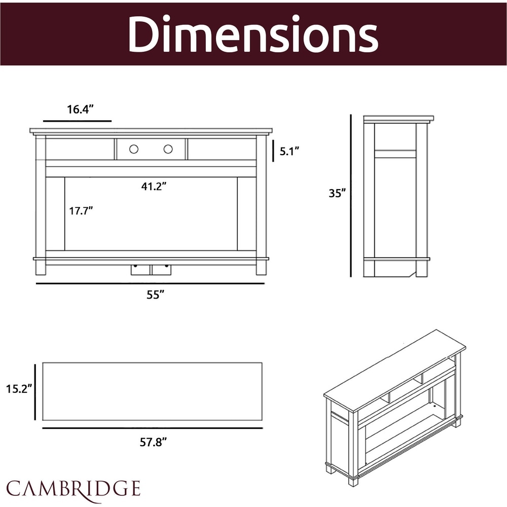 Cambridge San Jose Fireplace Entertainment Stand in Mahogany with 50\