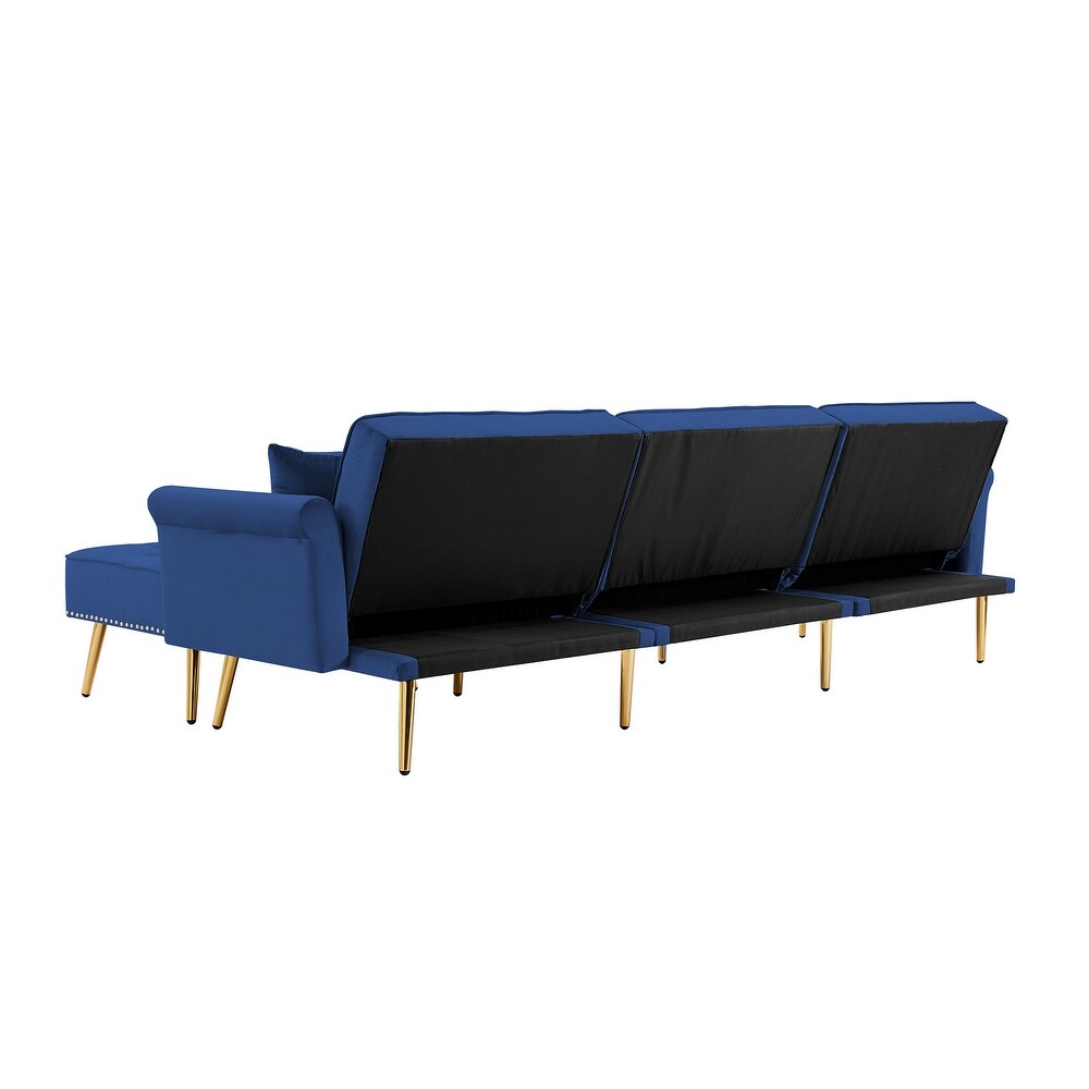 Modern Velvet Upholstered Reversible Sectional Futon Sofa Bed