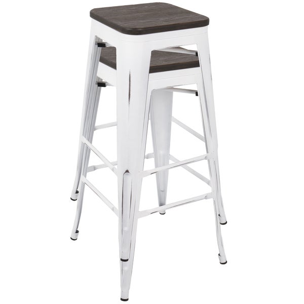 Carbon Loft Samira 30-inch Industrial Barstool with Vintage White Frame and Espresso Wood