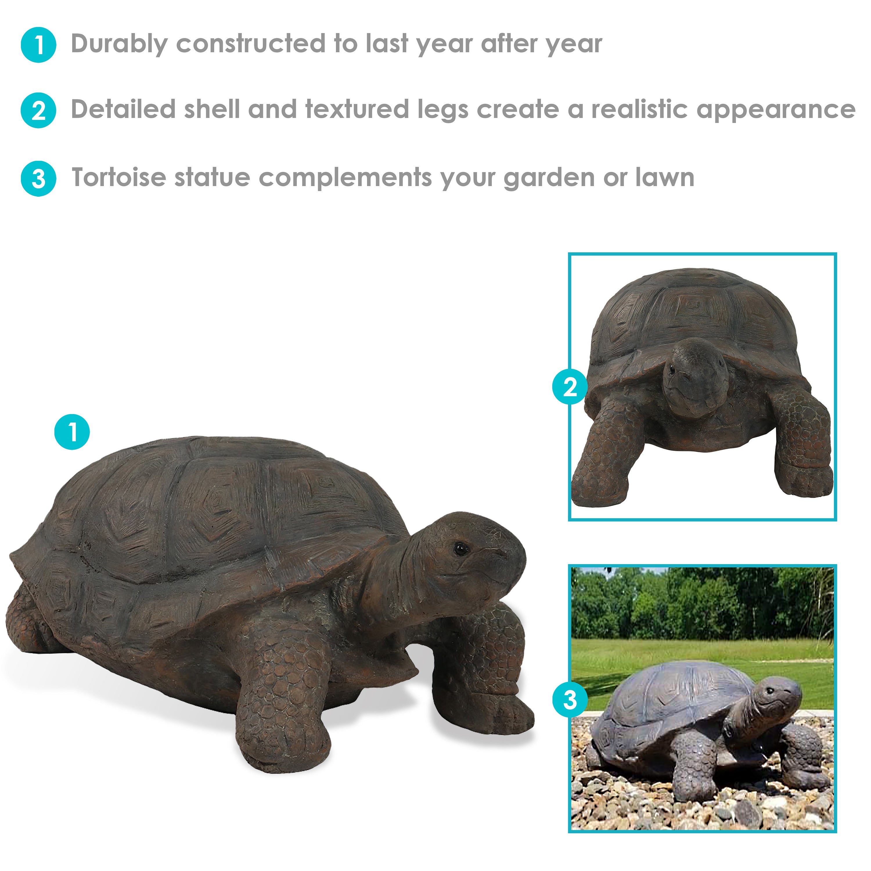 Sunnydaze Indoor/Outdoor Lifelike Large Todd the Tortoise Patio Garden Yard Entryway Decorative Statue - 30"