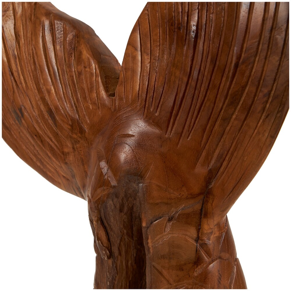 Brown Teak Wood Handmade Tail Live Edge Whale Sculpture with Intricate Carvings (Set of 3)