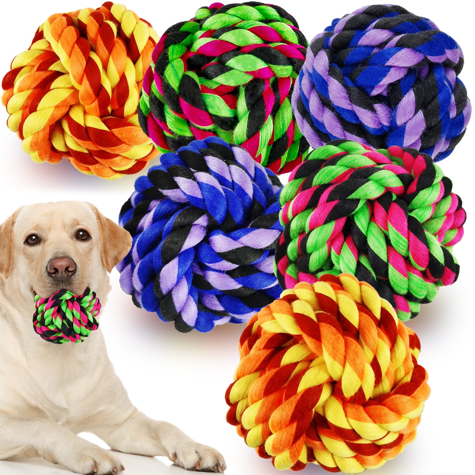 XL Dog Chew Toys for Aggressive Chewers， 6 Pack Almost Indestructible Dog Balls for Large Dogs， Heavy Duty Dental Cotton Dog Rope Toy for Medium Dogs， Puppy Teething Chew Toys， Interactive Dog Toys