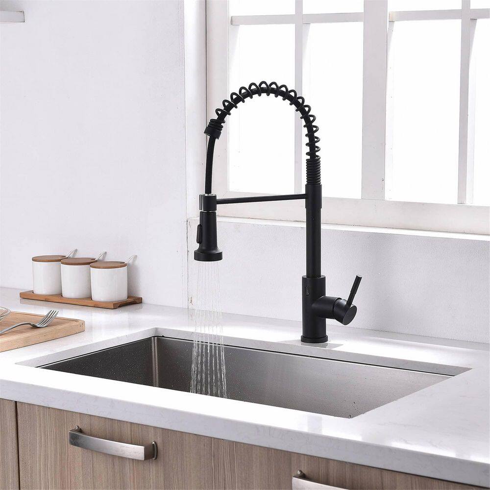 FLG 1-Handle Touchless Kitchen Sink Faucet with Pull Down Sprayer Commercial Kitchen Faucets Hand Free Taps Matte Black CC-0011-MB