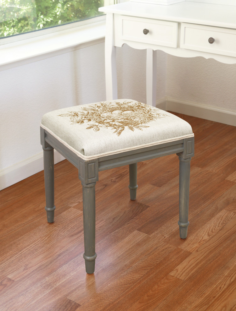 Bird  x27s Nest Caramel  Linen Upholstered Vanity Stool   Farmhouse   Vanity Stools And Benches   by 123 Creations  Houzz