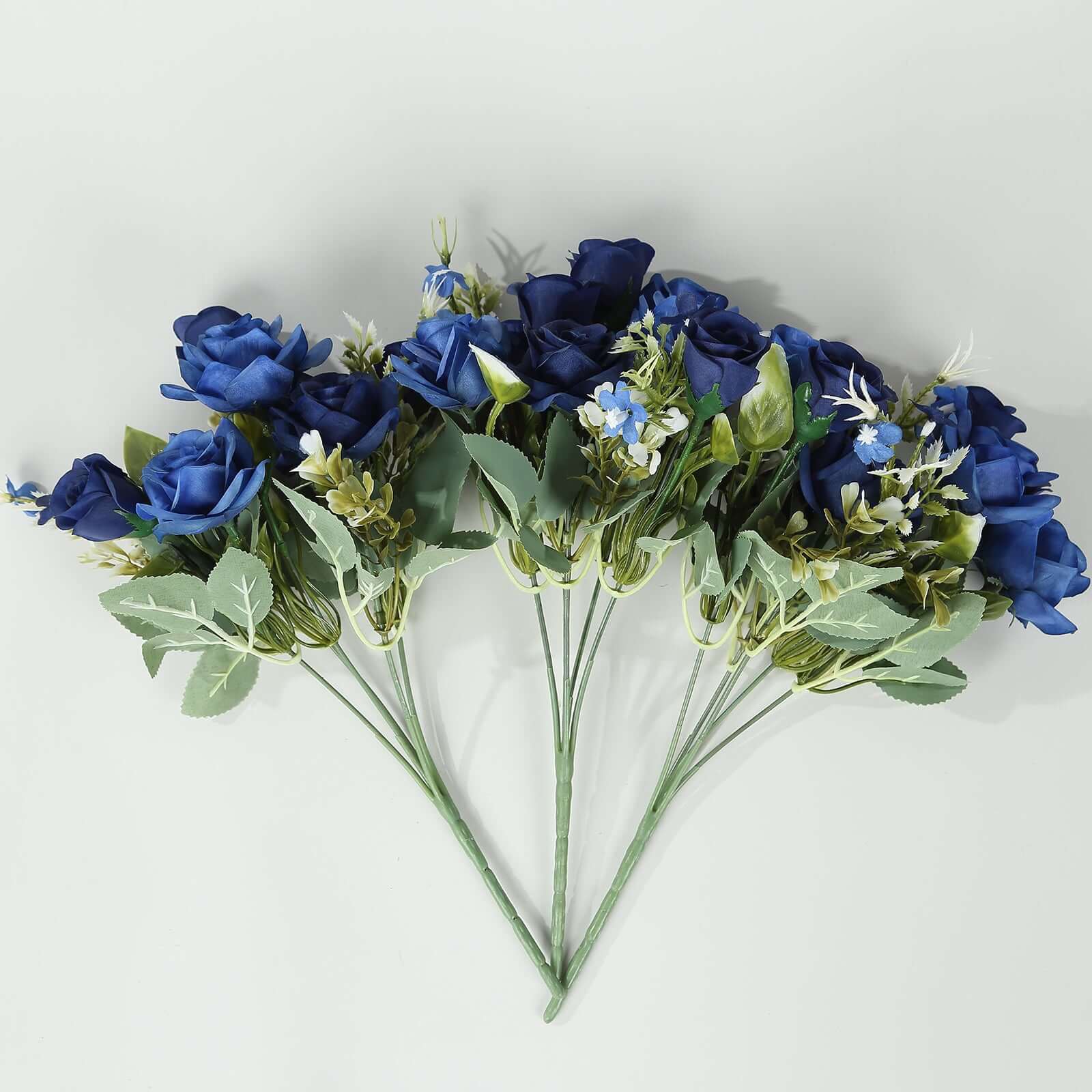 4 Bushes Navy Blue Real Touch Artificial Silk Rose Bridal Bouquet, Faux Flowers 12