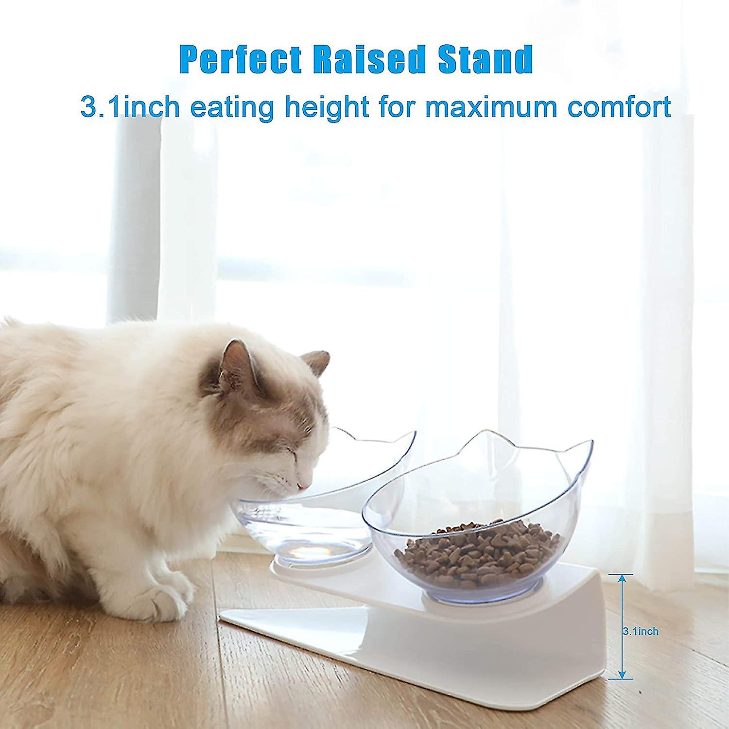 Double Cat Dog Bowls Elevated Cat Food Water Bowls With Raised Stand 15 Tilted Raised Pet Feeder Bowl For Cats(white)