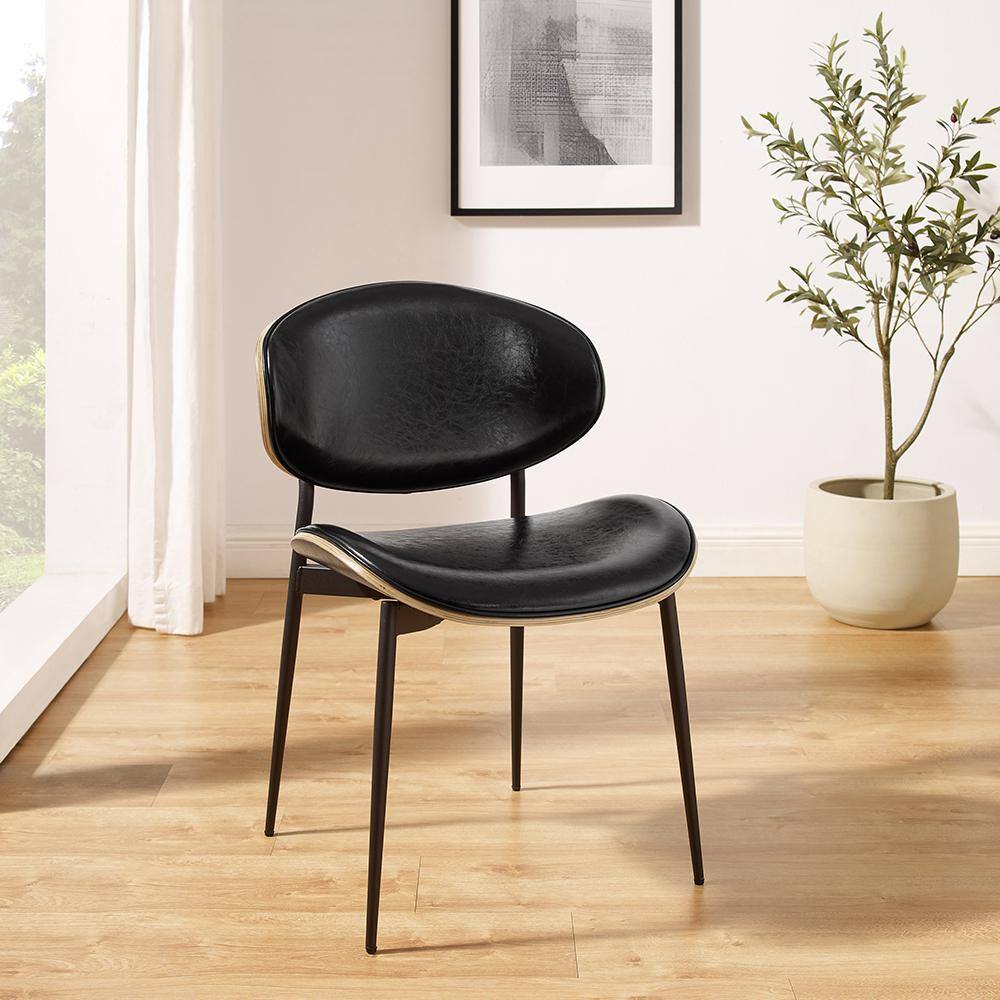 Art Leon Iya Black Faux Leather Dining Side Chair with Metal Frame(Set of 2) CC011-1-2P