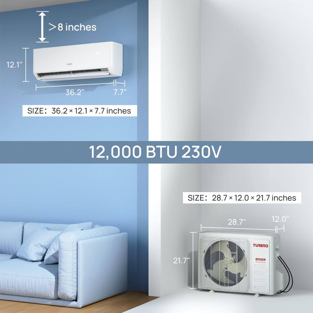 TURBRO Greenland 12000 BTU Ductless Mini Split AC with Heat Pump WiFi-Enabled 23 SEER2230V GL12K230