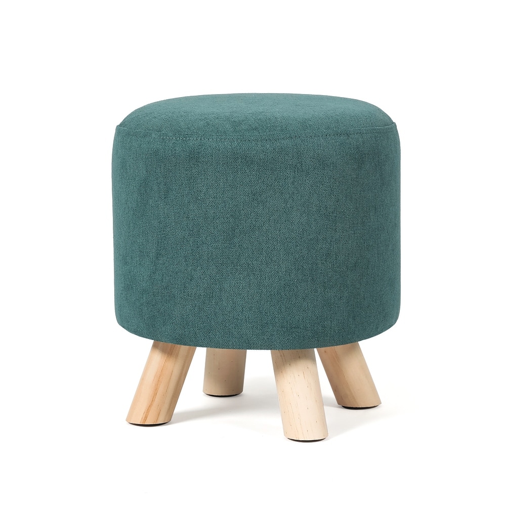 Adeco Round Ottoman Footrest Faux Fur Stool Upholstered Padded Pouf