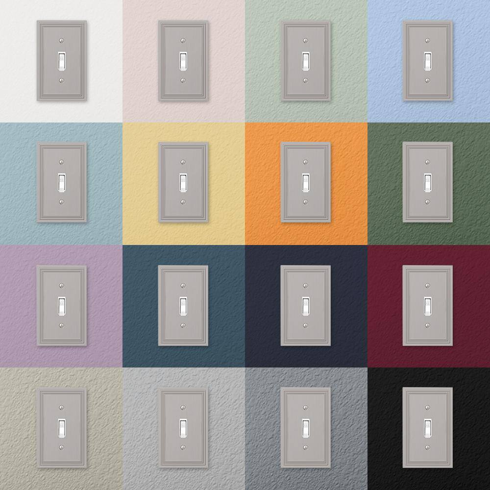 AMERELLE Hallcrest 2 Gang 1-Toggle and 1-Duplex Metal Wall Plate - Satin Nickel 98TDN