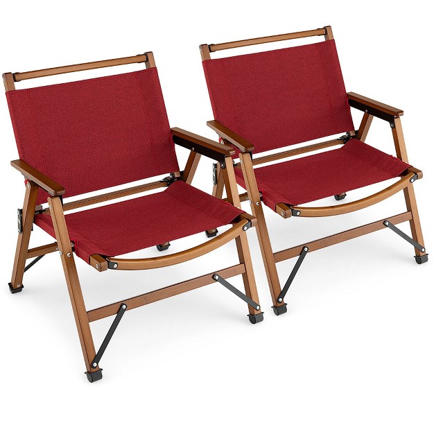 Tangkula 2pcs Patio Portable Camping Chair Folding Compact Beach Chair Solid Bamboo Frame