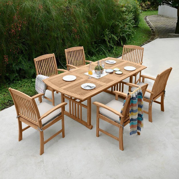 7pc Rowlette Teak Patio Dining Set With Cushion Cambridge Casual