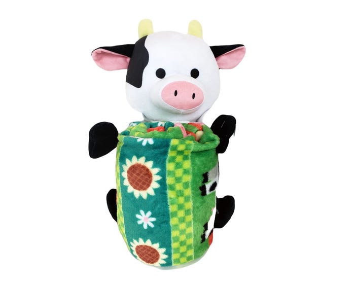 Rolle Polle Kids Plush Animal Hugger with Silk Touch Blanket， Cow， 40x50 - 1ROL/31200/0003/RET