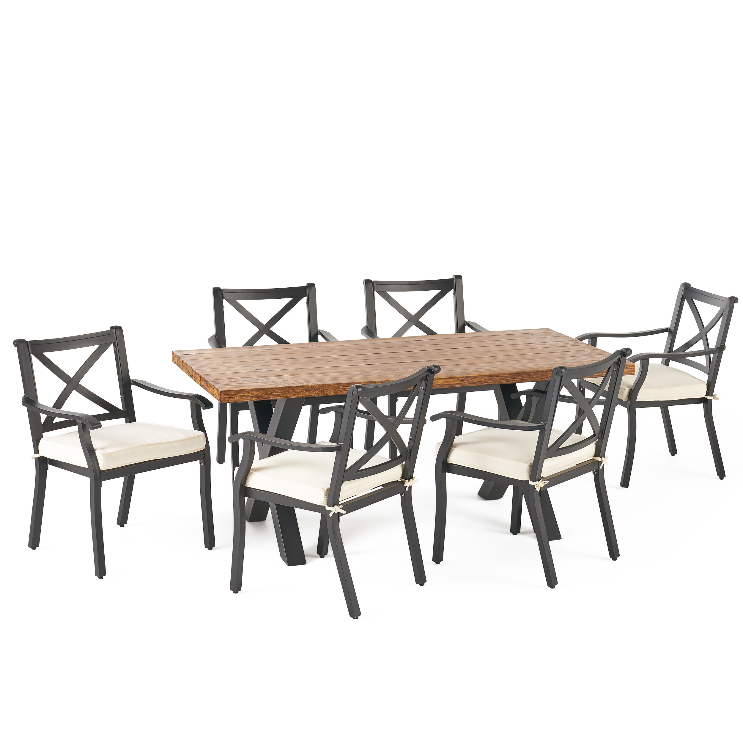 Irene Outdoor 7 Piece Black Aluminum Dining Set with Concrete Table