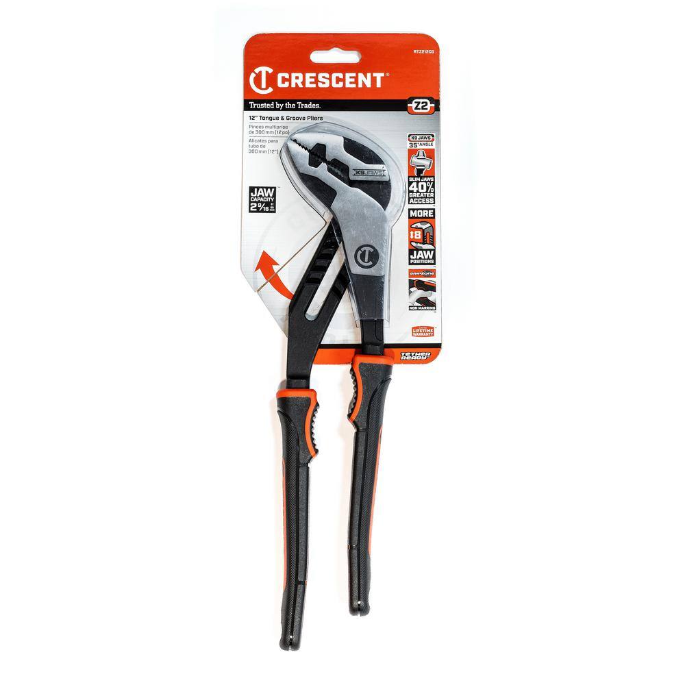 Crescent 12 in. Straight Jaw Black Oxide Tongue and Groove Dual Material Grip Pliers RTZ212CG