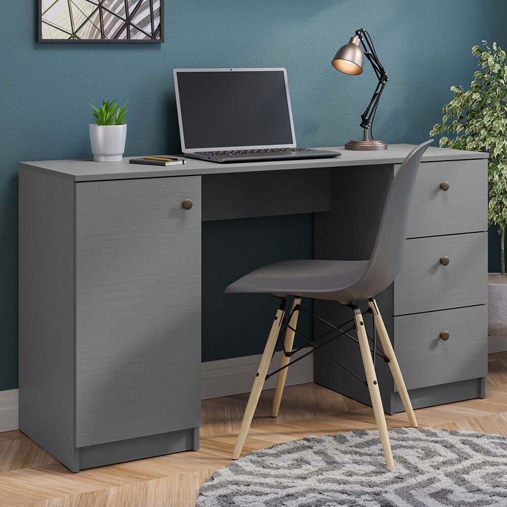 Madesa Modern 53 inch Computer Desk with Drawers and Door  Executive Desk  Wood PC Table  30\