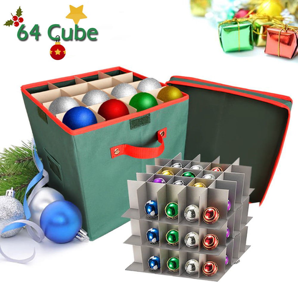 Christmas Ornament Organizer Storage Box with Lid, iClover Holiday Ornament Storage Container with Dividers - Holds up To 64 Round Cube Ornaments Xmas Ball- 12