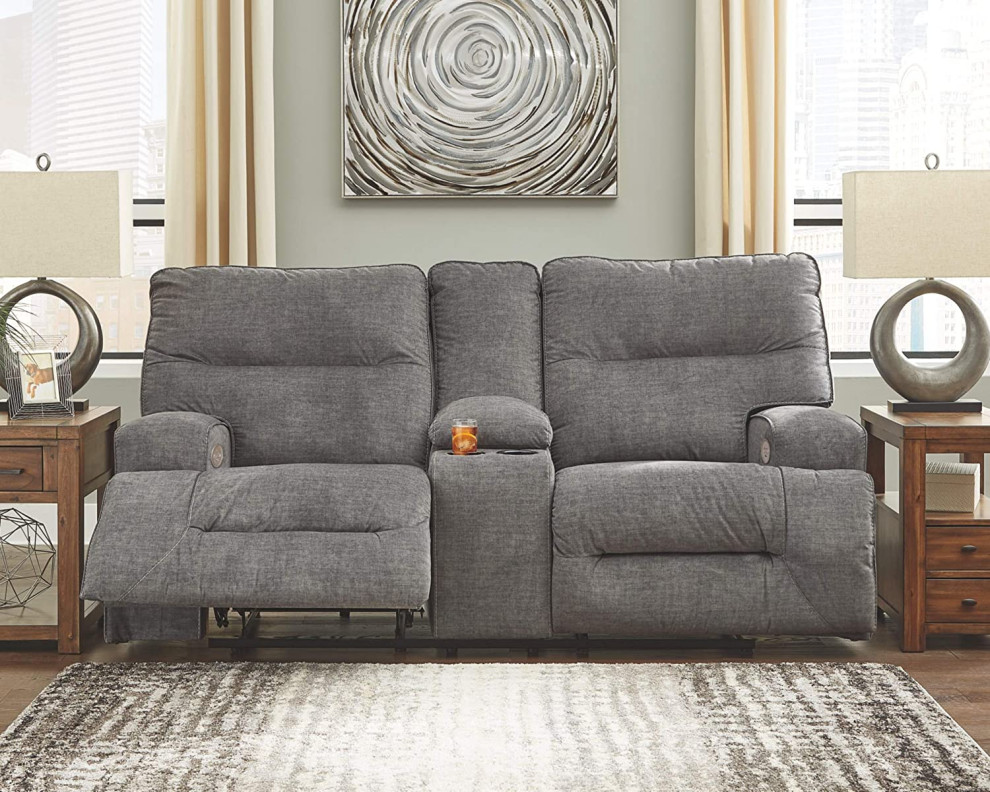 Contemporary Reclining Loveseat  Cushioned Seat With Storage Console  Charcoal   Transitional   Loveseats   by Declusia  Houzz